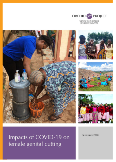 Impacts of COVID-19 on female genital cutting, Orchid Project policy briefing front cover, featuring grassroots activists and organisations from Kenya and Nigeria