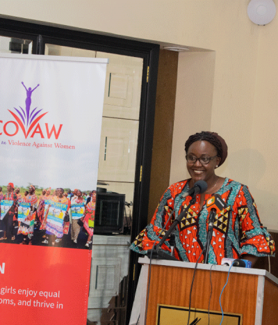 Wairimu Munyinyi-Wahome, speaking at an event for COVAW. 